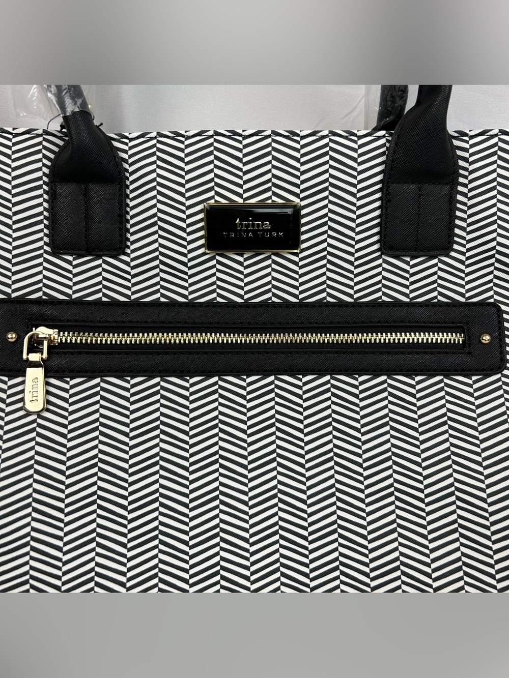 *NEW* Trina Turk Double Handle Tote Satchel Herringbone Pattern Vegan Leather - Picture 3 of 14